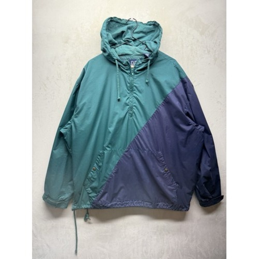 VTG GAP Anorak Jacket Mens XL Colorblock Hooded Half-Zip Windbreaker Green 90s